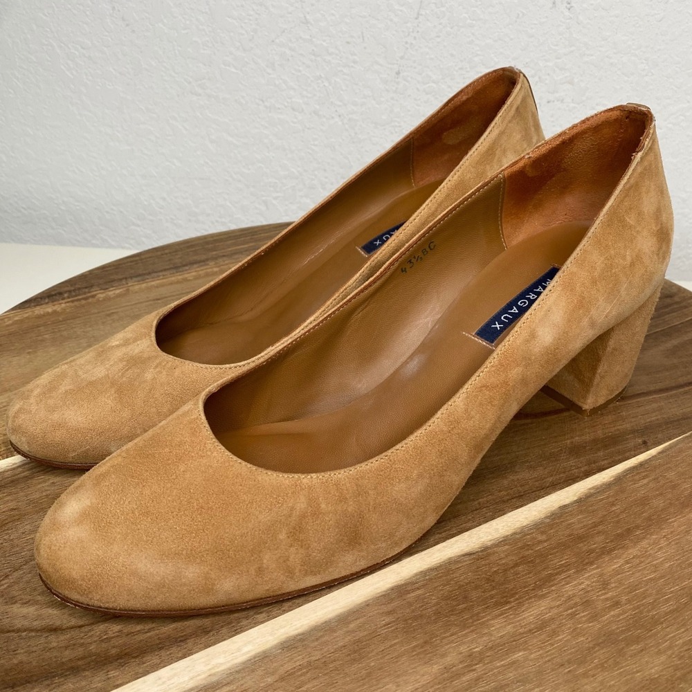 Margaux The Heel Tan Suede Block Heel Pumps Shoes Classic Quiet Luxury Size 11.5